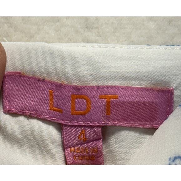 LDT Blue Floral Chiffon Midi Dress Keyhole Cutout Floral Hourglass, Size 4 - Picture 6 of 12